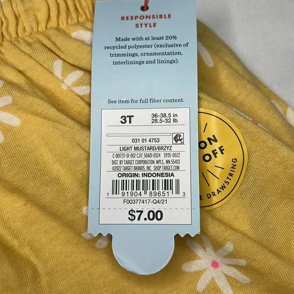 Cat & Jack Light Mustard Daisy print Scooter Skirt Size 3T